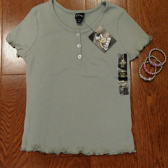 NWT Seafoam green ribbed baby tee with 3 Paparazzi bracelet bundle - Picture 1 of 3